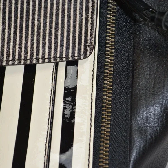 REBECCA MINKOFF COPENHAGEN BLACK/ WHITE PEBBLED LEATHER TOTE - Picture 6 of 16